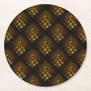Gold Modern Boho Elegant Abstract Art Pattern #502 Round Paper Coaster