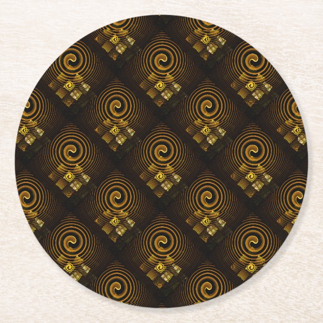 Gold Modern Boho Elegant Abstract Art Pattern #502 Round Paper Coaster (Front)