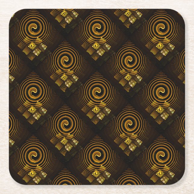 Gold Modern Boho Elegant Abstract Art Pattern #502 Square Paper Coaster (Front)