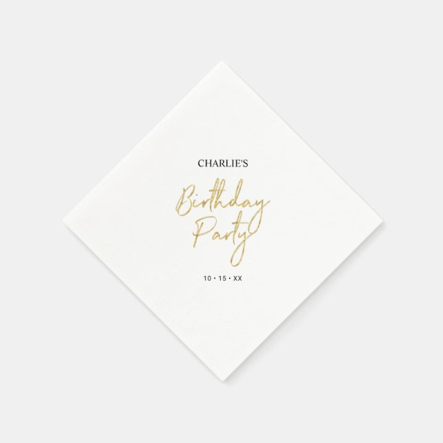 Gold Modern Brush Script Adult Birthday Party Napkin (Corner)