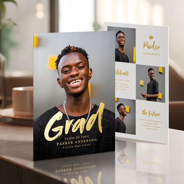 Gold Modern Brush Script Photo Graduation (Gold Modern Brush Script Photo Graduation Foil Invitation)