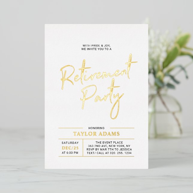Gold Modern Brush Script Retirement Party (Standing Front)