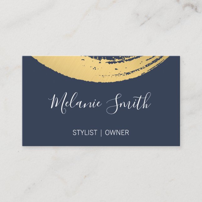 Gold Modern Brushed / Blue Business Card (Front)