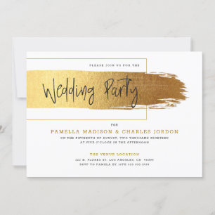 Gold modern brushstroke black typography invitation