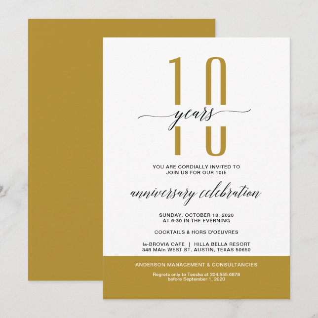 GOLD Modern Business Anniversary Party Invites (Front/Back)