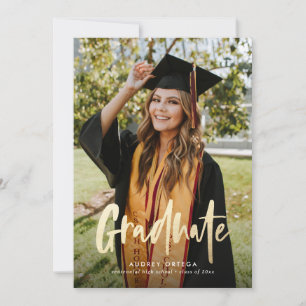 Gold Modern Calligraphy Photo Graduation Invitation