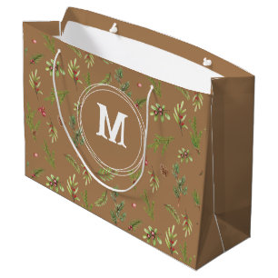 Gold Modern Christmas botanical elegant Large Gift Bag