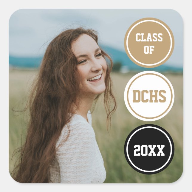Gold Modern Circles Photo Graduation Square Sticker (Front)