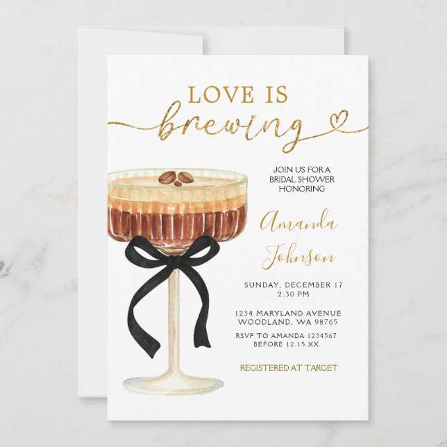 Gold Modern Coffee Martini Bridal Shower Invitation (Front)
