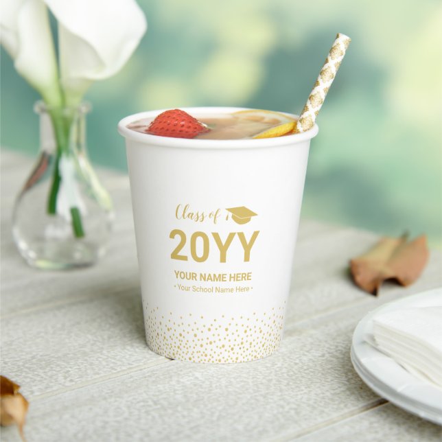 Gold Modern Confetti Graduation Party Paper Cups (Insitu)