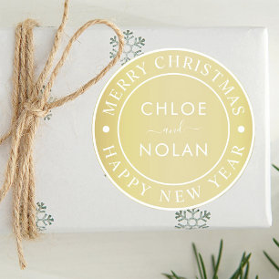Gold Modern Custom Text Christmas Holiday Classic Round Sticker