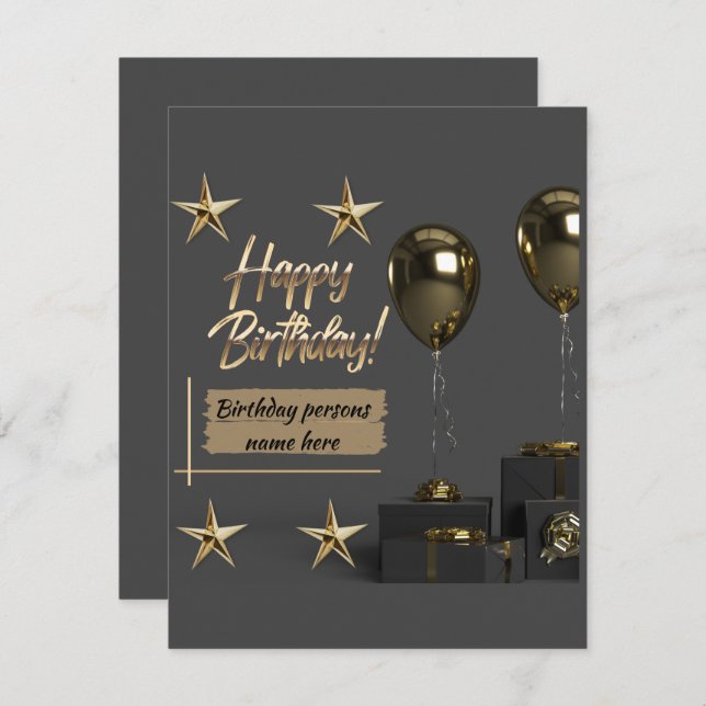 Gold Modern Customisable Happy Birthday Card (Front/Back)