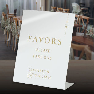 Gold Modern Elegant Monogram Favours Wedding Pedestal Sign
