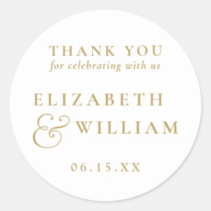 Gold Modern Elegant Monogram Wedding Thank You Classic Round Sticker