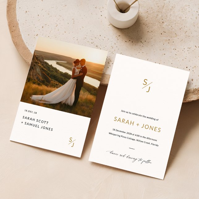 Gold Modern Elegant Photo Budget Wedding Invitation (Creator Uploaded)