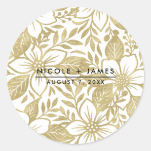 Gold Modern Floral Bloom Classic Round Sticker