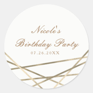 Gold Modern Geometric Lines Chic Glam Party Favour Classic Round Sticker