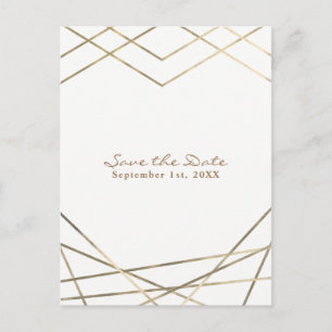 Gold Modern Geometric Lines Chic Save the Date Announcement Postcard