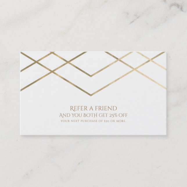Gold Modern Geometric Lines Refer a Friend Referral Card (Front)