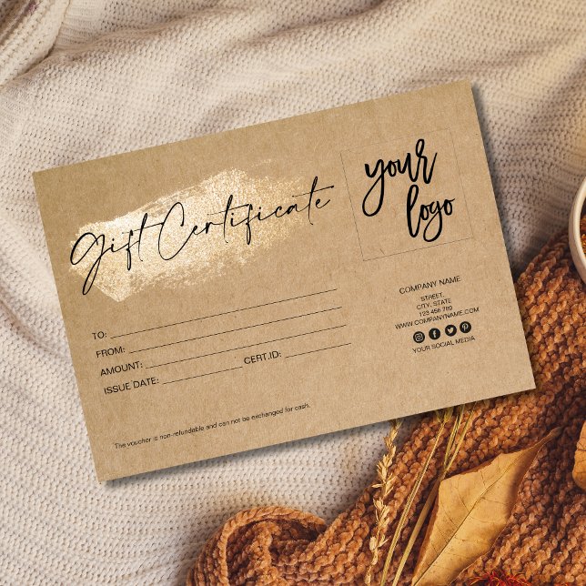 gold  modern gift card certificate add logo (Creator Uploaded)