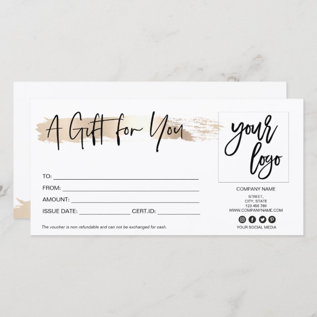 gold  modern gift card certificate add logo (Front/Back)