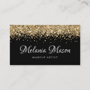 Gold Modern Glitter Makeup Artist Black Elegant Business Card