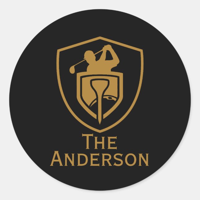 Gold Modern Golf Classic Round Sticker (Front)