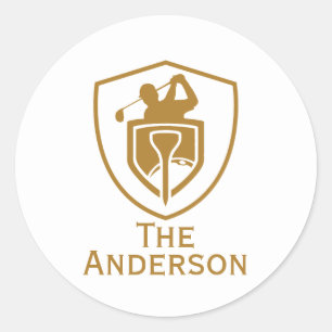 Gold Modern Golf Classic Round Sticker
