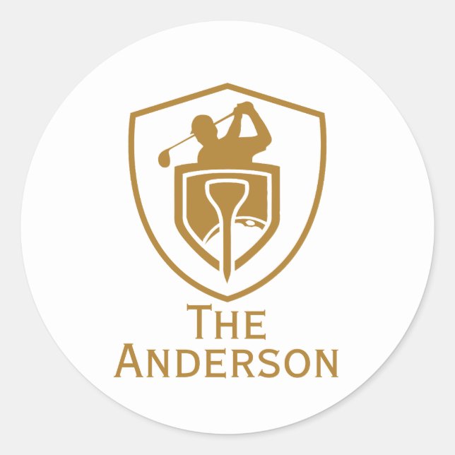 Gold Modern Golf Classic Round Sticker (Front)