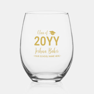  Gold   Modern Graduation Gift Custom Name Stemless Wine Glass