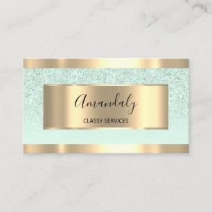 Gold  Modern Hairdresser Mint Green  Glitter OMBR Business Card