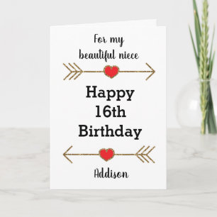 Gold Modern Happy 16th Birthday Niece Card