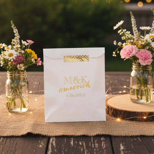 Gold Modern Hashtag Married Wedding Favour Bag (These hashtag bags are the perfect accessory for your country wedding)