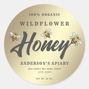 Gold Modern heart honey bee honey jar  Classic Round Sticker