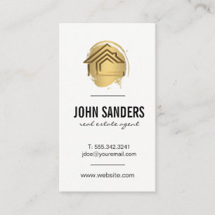 Gold Modern Home Icon / Gold Brushed Business Card