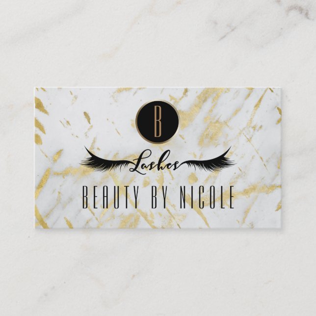Gold Modern Marble Lashes Customer Loyalty Card (Front)
