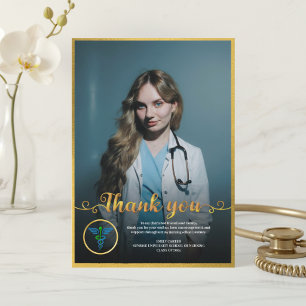 Gold Modern Medical & Nursing Graduation Photo Thank You Card
