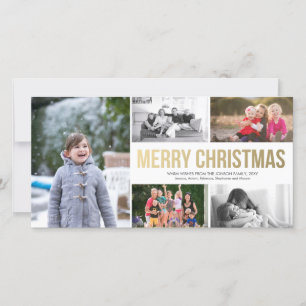 Gold Modern Merry Christmas Collage 5 Photo Card