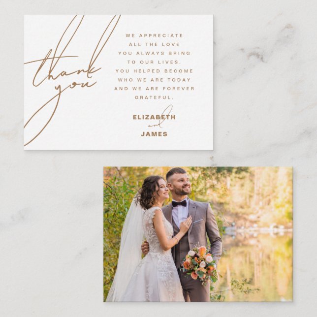 Gold Modern Minimal Photo Wedding Thank You Card  (Front/Back)