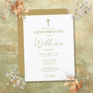 Gold Modern Minimalist Confirmation Invitation Postcard