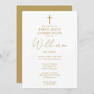 Gold Modern Minimalist First Holy Communion Invitation