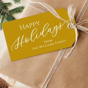 Gold Modern Minimalist Happy Holidays Gift Tags