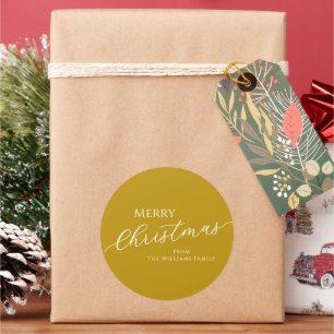 Gold Modern Minimalist Merry Christmas Classic Round Sticker