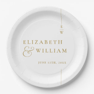 Gold Modern Minimalist Monogram Wedding Paper Plate