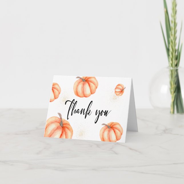 Gold Modern Minimalist Pumpkin Baby Shower  Thank You Card (Front)