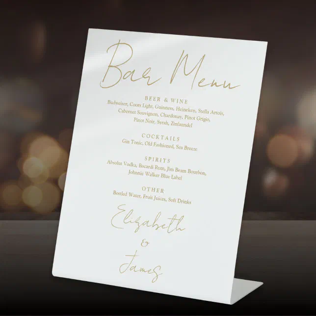 Gold Modern Minimalist Script Bar Menu Pedestal Sign | Zazzle