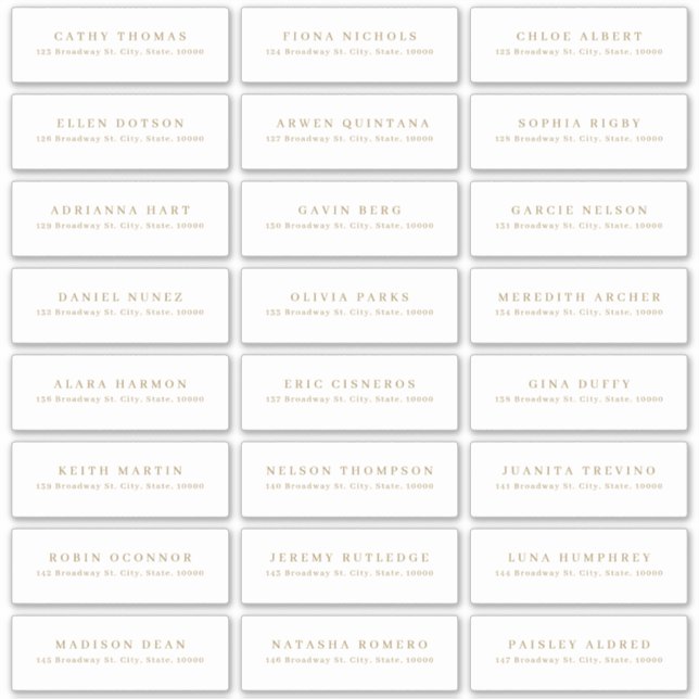 Gold modern minimalist wedding guest address label (Front)