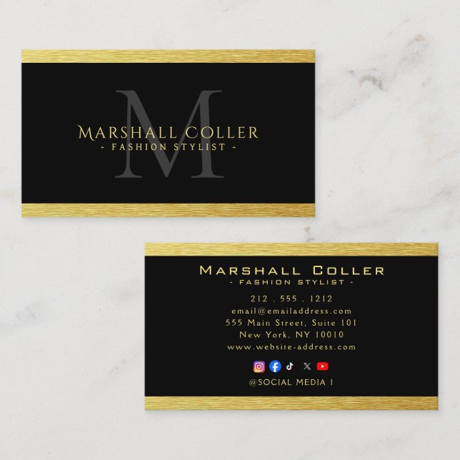 Gold Modern Monogram Luxury Business Card (Front/Back)