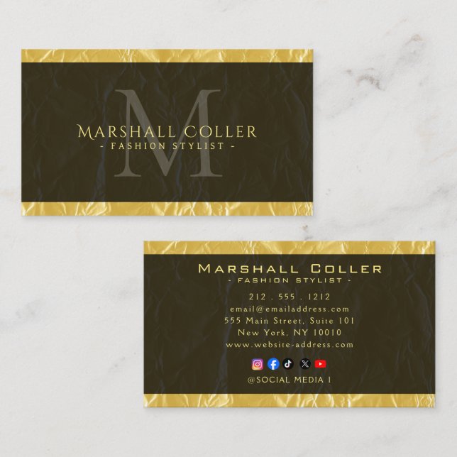 Gold Modern Monogram Luxury Business Card (Front/Back)