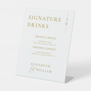 Gold Modern Monogram Signature Drinks Pedestal Sign